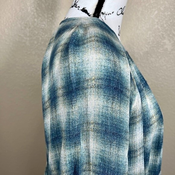 Anthropologie Maeve Blue Cavalon Plaid Peplum Boho Peasant Top Size S - Picture 8 of 15